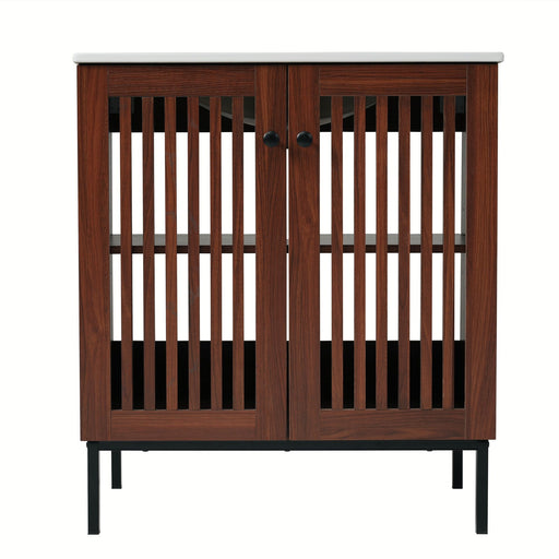 30" Vintage Bathroom Vanity With Ceramic Sink, Modern Bathroom Vanity Cabinet With 2 Soft Close Doors, Equpiied With 4 Sturdy Iron Legs - Antique Dark Brown - R&R Furniture Gallery (Fountain Valley, CA)