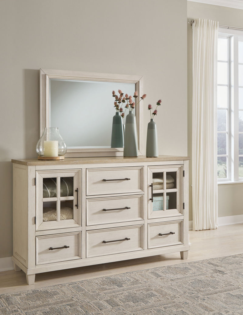 Shaybrock - Dresser And Mirror - Antique White / Brown - R&R Furniture Gallery (Fountain Valley, CA)