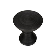 Black round accent table by 8th Street, suitable for indoor and outdoor use, with a sleek modern design.