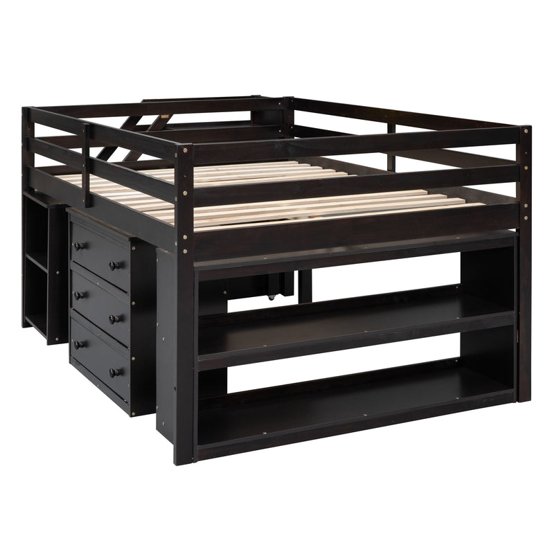 Loft Bed With Retractable Writing Desk And 3 Drawers With Storage Stairs And Shelves - R&R Furniture Gallery (Fountain Valley, CA)