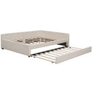Queen Size Upholstered Platform Bed With USB And Twin Trundle - Beige - R&R Furniture Gallery (Fountain Valley, CA)