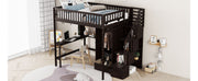 DreamHaus loft bed with integrated bookshelf, drawers, desk, and wardrobe, showcasing a multi-functional space-saving bedroom solution.