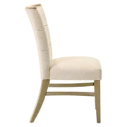 Set of 2 ACME Olinda linen side chairs with modern design and light fabric upholstery, shown from a side angle.