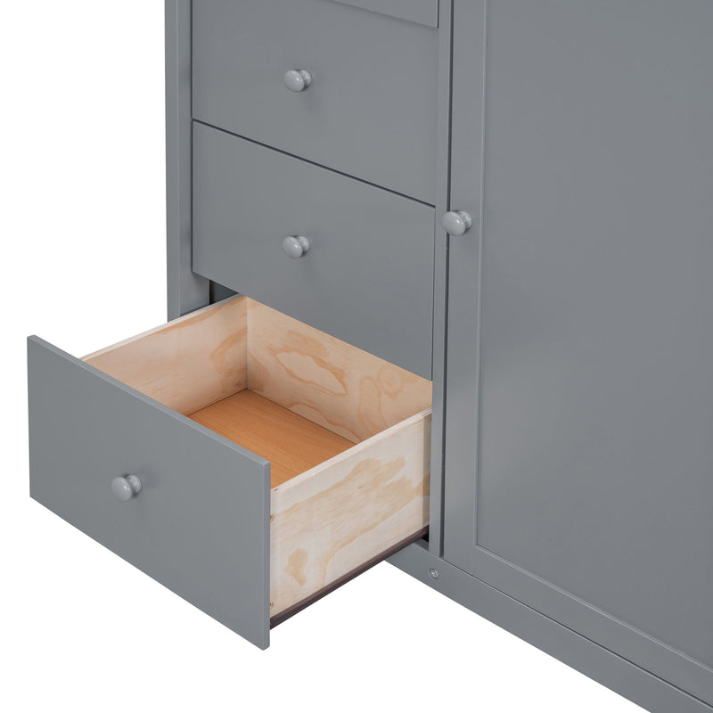 DreamHaus loft bed with built-in wardrobes, cabinets, and drawers, showcasing a modern, space-saving bedroom furniture design.