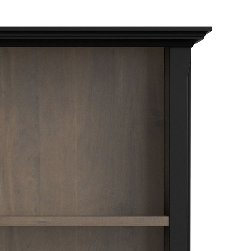 Simpli-Home Amherst bookcase with adjustable shelves, featuring a sturdy wooden frame and multiple storage compartments.