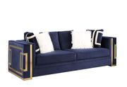 Virrux - Sofa With 6 Pillows - Blue Velvet & Gold - R&R Furniture Gallery (Fountain Valley, CA)