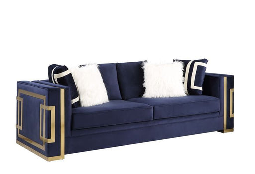 Virrux - Sofa With 6 Pillows - Blue Velvet & Gold - R&R Furniture Gallery (Fountain Valley, CA)