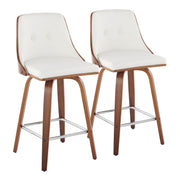 Lumi Source Gianna mid-century modern counter stool set with swivel, square footrest, and fixed height design, shown in a set of two.