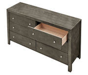 Gray Burlington dresser by Glory Furniture with sleek drawers and modern design, shown in a well-lit room.