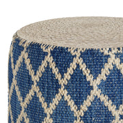 Simpli-Home Edgeley handcrafted round accent pouf in neutral fabric, versatile for seating or decoration.