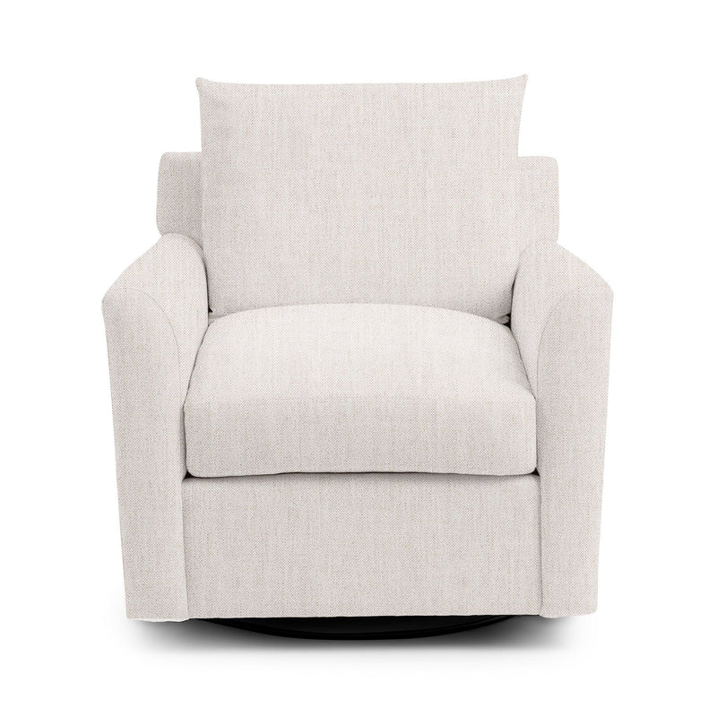 Classic Home Olivia swivel chair with a plush upholstered seat and backrest, featuring a stylish, modern design and a swivel base.