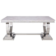 Zander - Dining Table - White Printed Faux Marble Top & Mirrored Silver - R&R Furniture Gallery (Fountain Valley, CA)
