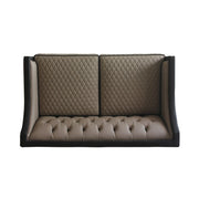 House Beatrice - Loveseat With 3 Pillows - Tan Synthetic Leather , Black Synthetic Leather & Charcoal - R&R Furniture Gallery (Fountain Valley, CA)