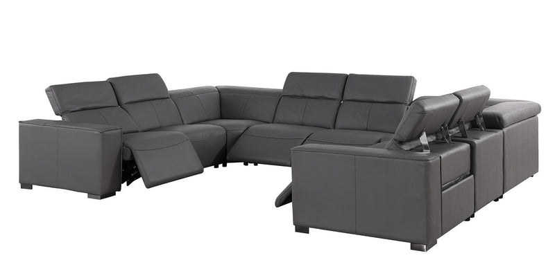 1208 - 8 Piece U Shaped Leather Sectional With 4 Power Recliners & Power Headrest