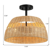 Twinkle - Double Lights Semi Flush With Shade - Black / Rattan - R&R Furniture Gallery (Fountain Valley, CA)