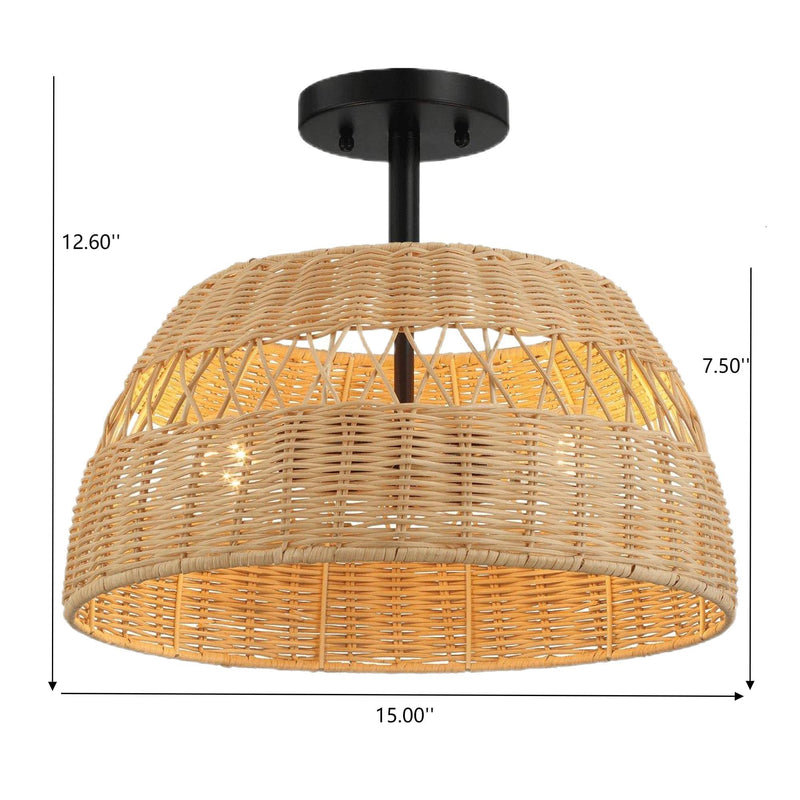 Twinkle - Double Lights Semi Flush With Shade - Black / Rattan - R&R Furniture Gallery (Fountain Valley, CA)