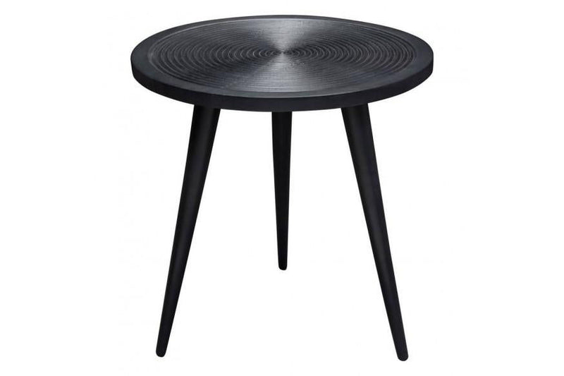 Vortex Round End Table in Solid Mango Wood Top in Black Finish & Iron Legs