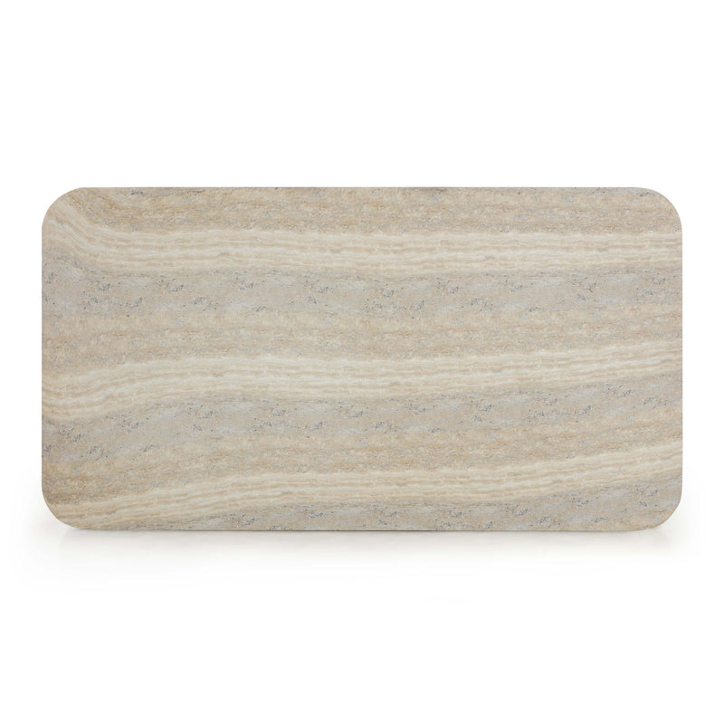 Tyche - Indoor / Outdoor Concrete Rectangular Coffee Table - Faux Travertine - R&R Furniture Gallery (Fountain Valley, CA)