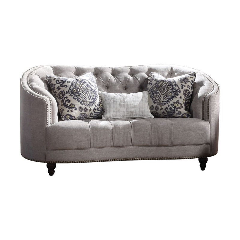Saira - Loveseat With 3 Pillows - Light Gray Fabric - R&R Furniture Gallery (Fountain Valley, CA)