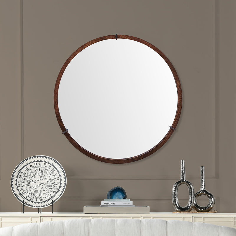 Hausen - Mid-Century Modern Round Accent Wall Mirror - Brown Walnut - R&R Furniture Gallery (Fountain Valley, CA)