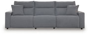 Signature Design by Ashley Modmax II reclining sectional in salt and pepper fabric, featuring plush cushions and reclining seats.