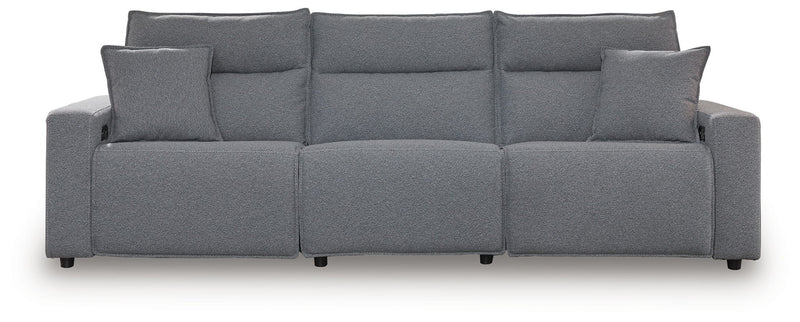 Signature Design by Ashley Modmax II reclining sectional in salt and pepper fabric, featuring plush cushions and reclining seats.