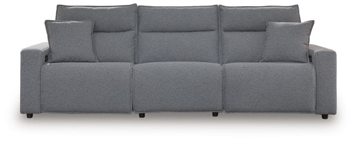 Signature Design by Ashley Modmax II reclining sectional in salt and pepper fabric, featuring plush cushions and reclining seats.