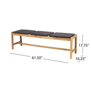Rustic Teak 3-Seater Bench by Noble House, Cambria series, showing weathered wooden finish and sturdy construction.