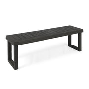 Noble House Realm outdoor bench with dark gray slat panel top and base, sturdy wooden design for outdoor seating.