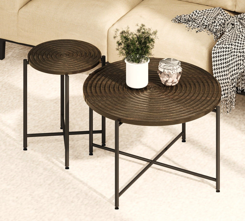 Coffee And End Table Set Waterproof Cover, Distressed Cylindrical Design, Legs Classic Rustic Charm (Set of 2) - R&R Furniture Gallery (Fountain Valley, CA)
