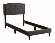 Upholstered button-tufted bed in cozy charm style, by Glory Furniture, featuring soft fabric and elegant tufted headboard.