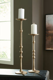 Larwick - Candle Holder Set (Set of 2) - Antique Brass Finish - R&R Furniture Gallery (Fountain Valley, CA)