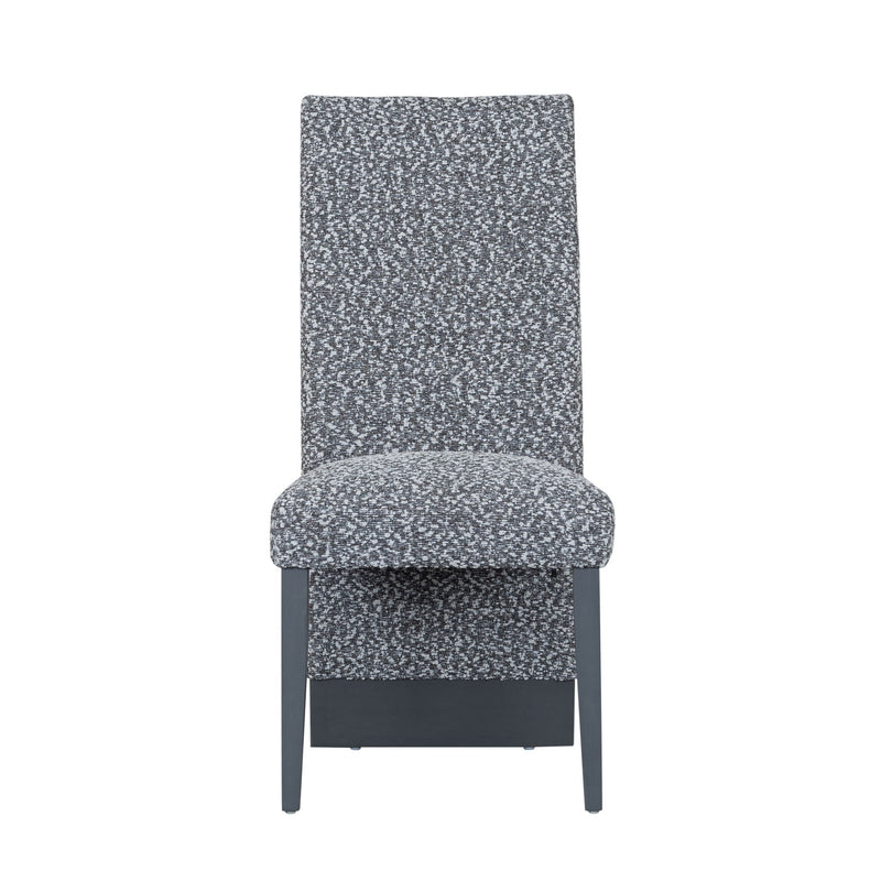 Set of two Stacey contemporary dining chairs by Global Furniture USA, featuring modern design with wooden legs and upholstered seats.