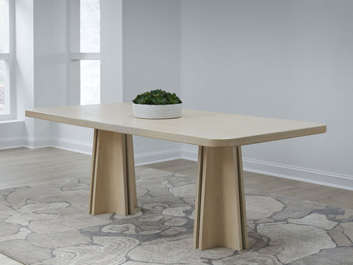 Zinnia Ash Wood Double Pedestal Dining Table in White Sand - R&R Furniture Gallery (Fountain Valley, CA)