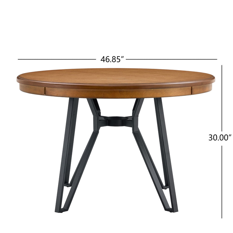 Mid Century Modern Round Dining Table With Metal Legs And Open Shelf - R&R Furniture Gallery (Fountain Valley, CA)