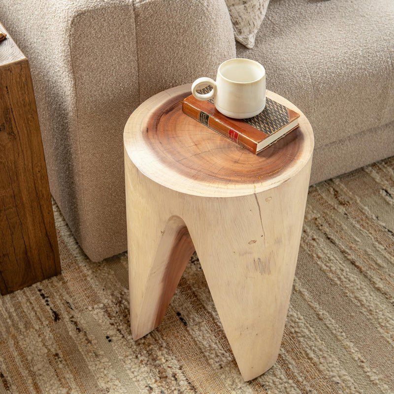 Classic Home Vela accent table with a sleek round top and modern design, perfect for living room or bedroom decor.