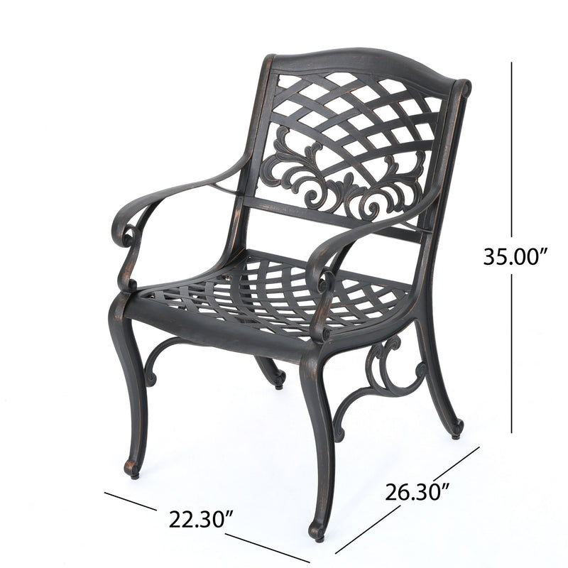 Luminea - Outdoor Aluminum Dining Chair With Scroll Design, Lattice Pattern And Cabriole Legs - Copper - R&R Furniture Gallery (Fountain Valley, CA)