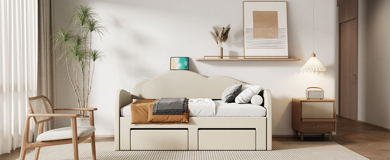 Upholstered Daybed With Cloud-Shaped Backrest, Trundle & 2 Drawers And USB Ports - R&R Furniture Gallery (Fountain Valley, CA)
