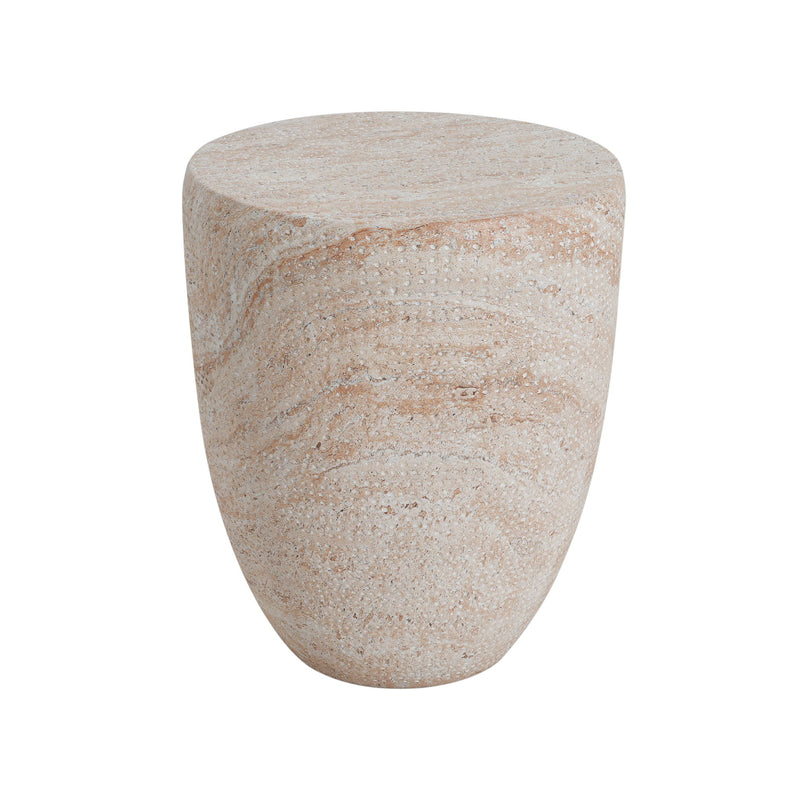 Beige Noble House concrete side table with travertine top, suitable for outdoor and indoor use, lightweight and stylish.