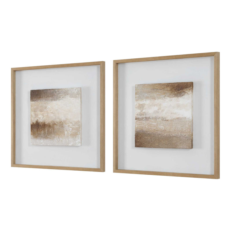 Between Lines - Abstract Painting (Set of 2) - Brown / White