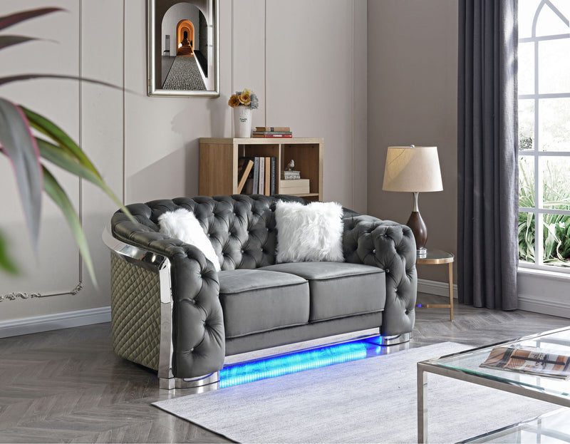 Glory Furniture stationary loveseat with flared arms, plush fabric upholstery, and cozy seating for two.