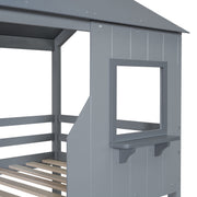 Twin Over Twin Bunk Bed With Roof, Window, Guardrail, Ladder - R&R Furniture Gallery (Fountain Valley, CA)