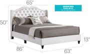 Transitional upholstered bed by Glory Furniture featuring a plush fabric headboard and modern design for stylish bedroom decor.
