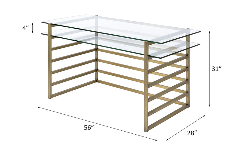 Shona - Writing Desk - Clear Glass Top & Antique Gold - R&R Furniture Gallery (Fountain Valley, CA)
