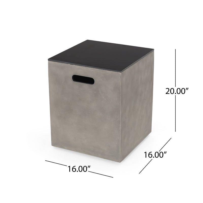 Modern black and gray Mgo tank holder side table with ceramic top, featuring a sleek storage table design by Noble House.
