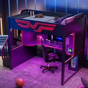Full Gaming Loft Bed With Desk And Storage Staircase, LED Lights And USB - Red / Black - R&R Furniture Gallery (Fountain Valley, CA)