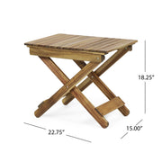 Noble House outdoor folding wooden side table with slatted top and foldable design for patio or garden use.