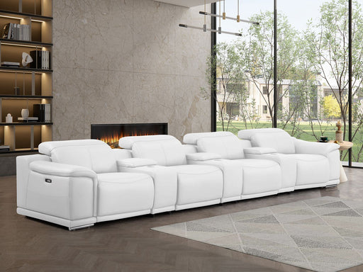 2679 - Genuine Leather Sofa With 4 Power Recliners, Power Headrests & 3 Storage Consoles - R&R Furniture Gallery (Fountain Valley, CA)