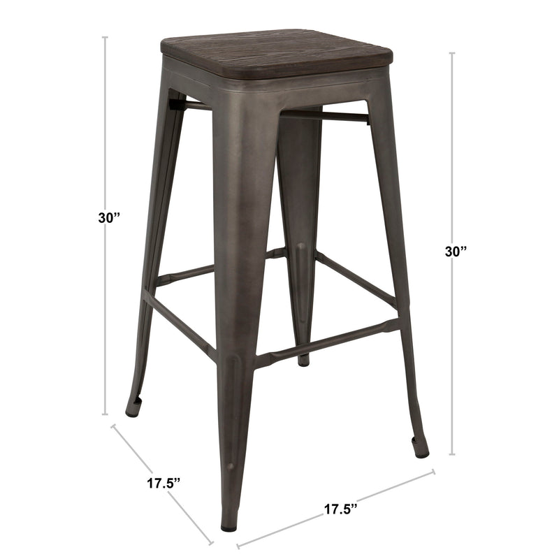 Lumi Source Oregon contemporary barstool set with sleek wood seats and black metal bases, perfect for modern kitchen or bar area.