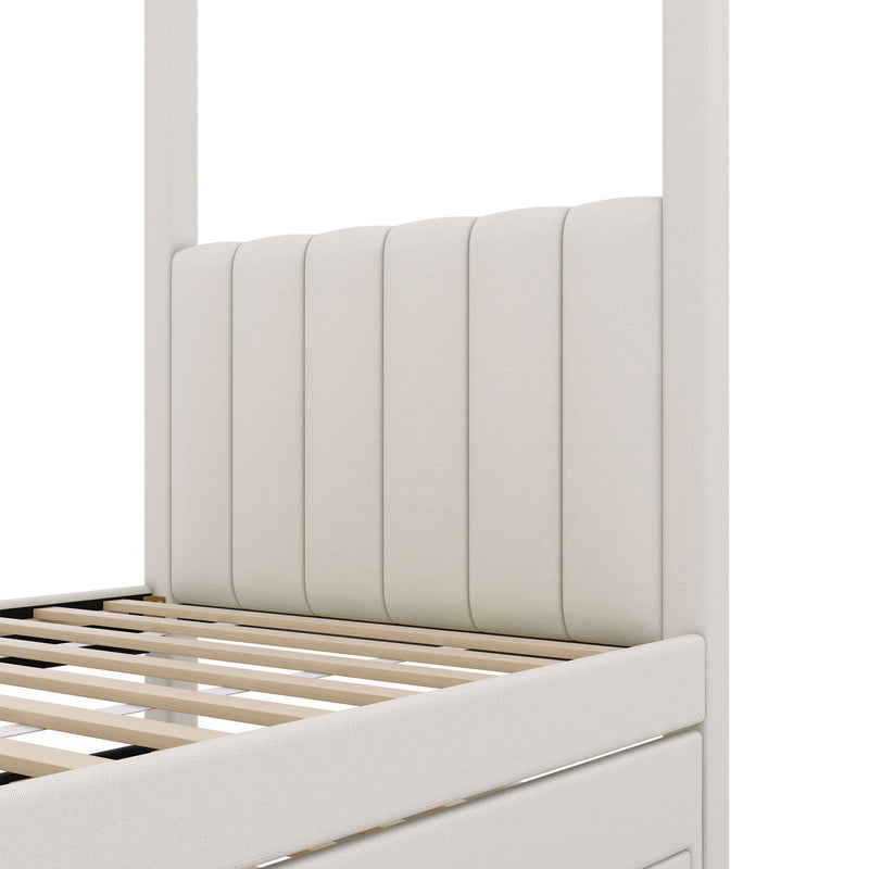 Upholstery Canopy Platform Bed With Trundle And Three Storage Drawers - R&R Furniture Gallery (Fountain Valley, CA)